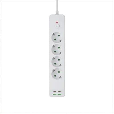 8-in-1 Stekkerdoos met USB-A & USB-C – 1,8 m – Overspanningsbeveiliging – Wit