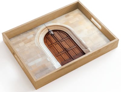 Dienblad hout 40x30 cm - Schootdienblad - Houten - Deur - Lantaarn - Borrelplank rechthoek - Plateau dienbladen