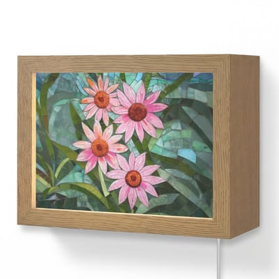 Wandlamp 20x15 cm - Oplaadbaar - Bloemen - Roze - Glasmozaïek - Wandlampen binnen woonkamer - Slaapkamer lamp met kabel - Decoratieve nachtlamp - Vloerlamp snoer