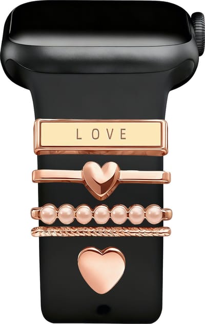 xoxo Wildhearts metalen armband bedeltjes - Geschikt voor siliconen bandjes - o.a. Apple Watch / Samsung bandjes 20mm / 22mm - Hartjes - modieus ontwerp met diamantjes - gemakkelijk te bevestigen - Rosé Goud