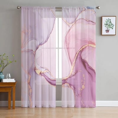 Witte Marmer Textuur Roze Driehoek Tule Transparante Raamgordijnen voor Woonkamer Keuken Kinderkamer Voile Hangend Gordijn W135 x H114cm