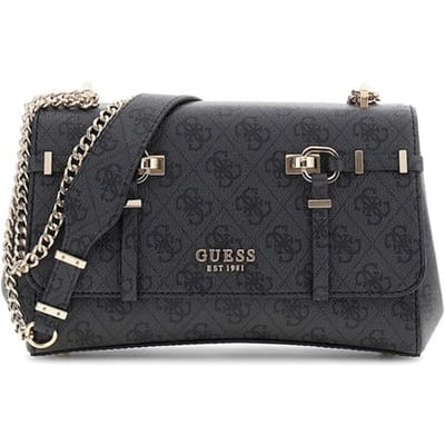 GUESS schoudertas Leona Logo Convertible Xbody Flap Coal Logo donkergrijs