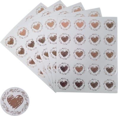 200x Transparante Stickers Op Vel - 32mm - Hart Krans Rosé Goud - Serie 3 - Sluitsticker - Sluitzegel - Cadeau Sticker - Hartje Rosé Goud - 200 Stuks