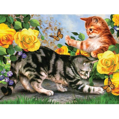 DIY volledige ronde boor Diamond schilderij Kitten spelen bloemen mozaïek borduurwerk kruissteek 20X30CM black