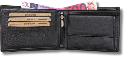 Lundholm RFID leren portemonnee heren leer zwart compact model zeer soepel leer - portemonnee RFID anti-skim - cadeau voor man mannen cadeautjes - RFID Compacte Portefeuille