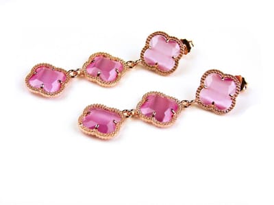 model 3 Fiori oorringen in zilver roze verguld 3 klavers roze