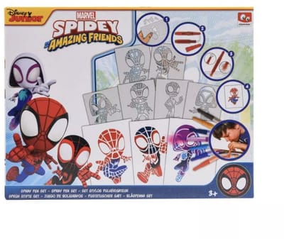 Marvel Spiderman Spray Pen Set - Knutsel Pakket - Spidey Superhelden - Tekenen, Schilderen & Knutselen voor Jongens & Meisjes - Knutselspullen / Knutselpakket - Spray Pen Set / Blaaspennen Set - Spidey Kleuren & Tekenen - Spiderman Blaas Pennen