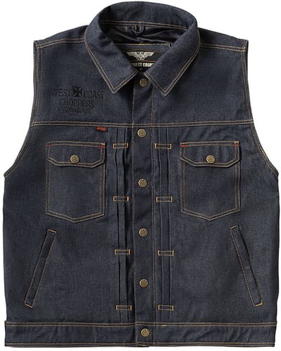 WCC West Coast Choppers Herenvest Collab 131/2 Denim Riding Vest - Blauw Raw Denim WCCJS162BL