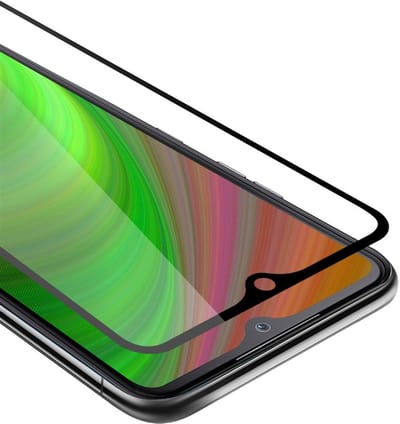 Cadorabo Screenprotector geschikt voor LG KQ51 Volledig scherm pantserfolie Beschermfolie in TRANSPARANT met ZWART - Gehard (Tempered) display beschermglas in 9H hardheid met 3D Touch