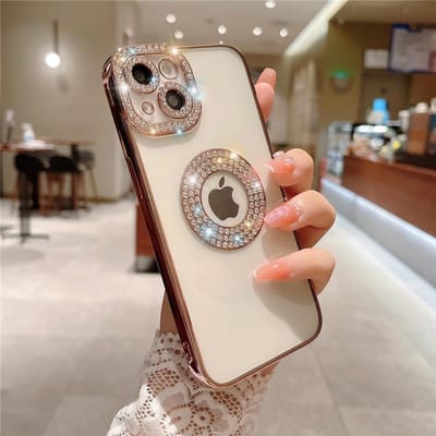 Luxe Plating Flash Diamant Glitter Telefoonhoesje Voor iPhone 11 12 13 15 16 Pro Max 14 Plus Hol Strass Zachte Siliconen Cover For iPhone 13 gray