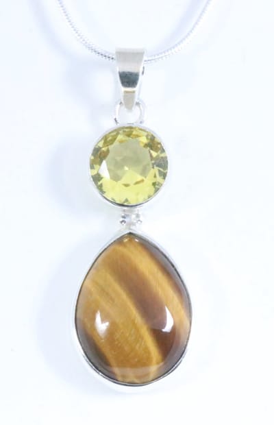 Zilveren hanger met tijgeroog en citrien aan ketting