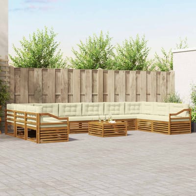 vidaXL - Sofa-Sets - 11 - st - Natuurlijk - en - Crème - Massief - Acacia - Hout