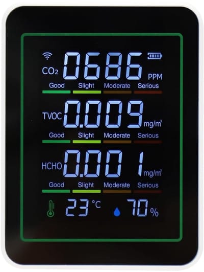 Luchtkwaliteit Monitor - CO2 Meter - Binnenklimaat Meten - 5-in-1 Detectie - Temperatuur Vochtigheid - Wit