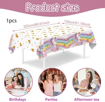 Dailygoods- Tafelkleed Eenhoorn - Waterdicht - Kunststof - Afwasbaar - Tafeldecoratie - Afmetingen 220 x 130 cm - Feesttafelkleed