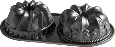 Duet Pan Gegoten Aluminium Bundt Blik voor 2 Taarten - Fleur de Lis en Kugelhopf Cake Tin - Premium Cake Mould - VS Gemaakt - Grafiet Kleur