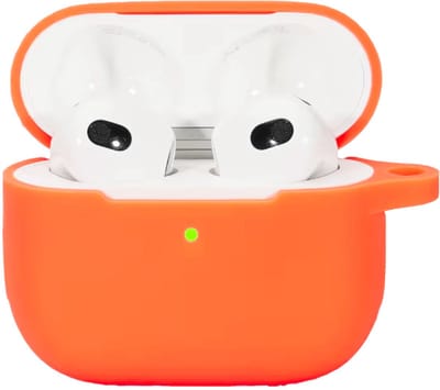 Knaloranje hoesje geschikt voor AirPods 4 - Siliconen hoesje voor AirPods - Oranje - Softcase - CHPN