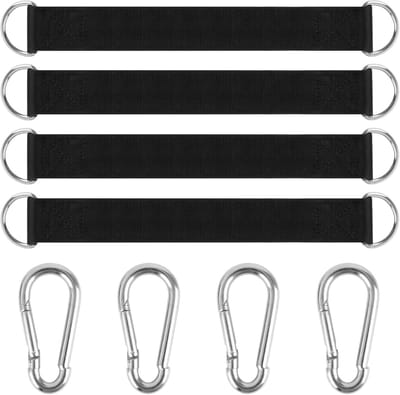 Hangmatbevestiging en Schommelriemen Set – 4 Premium Karabijnhaken en Ondersteunende Ophangingen voor Binnen en Buiten
