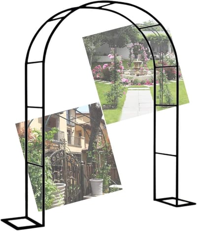Tuinboog Prieel - Rozenboog Klimplanten - Tuindecoratie Bruiloft - Verstelbare Staalconstructie - 350 cm Breed - Zwart