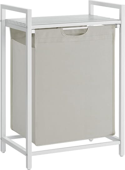 Furnstar Wasmand - Wasverzamelaar met plank - Wasbox - Afneembare waszak van Oxford weefsel - Metalen frame - 65 L - 50 x 33x 72 cm - Crèmewit Mat Wit