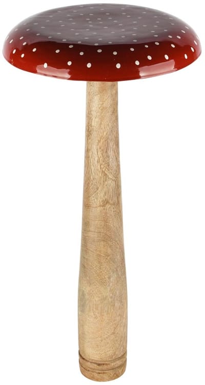 Dekoratief | Paddenstoel m/stippen, rood/wit, hout, 25x25x55cm | A258203
