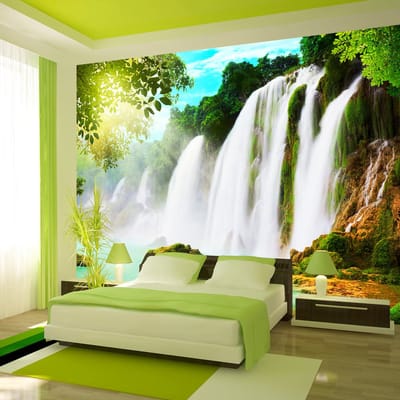 98cm X 70cm - Zelfklevend fotobehang - De schoonheid van natuur , waterval , Premium Print