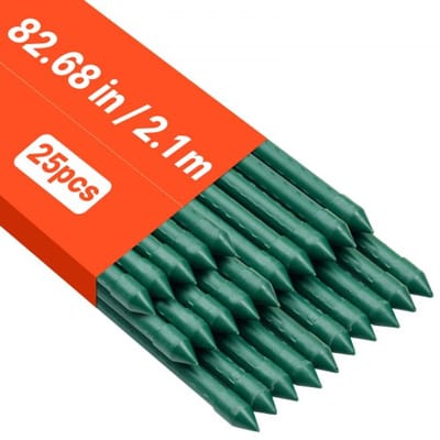VEVOR Plantensteun, verpakking van 25 stuks, plantenstokken ⌀11x2100 mm, met kunststof gecoate metalen tomatenstokken, plantensteun met puntig uiteinde en antislipnoppen voor het kweken van klimplanten en groenten