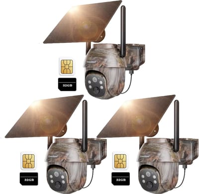4G LTE-wildcamera op zonne-energie met bewegingsdetector, accu, SIM-kaart en 32G-kaart, 2K-bewakingscamera voor buiten met kleuren-nachtzicht en PIR 3PCS