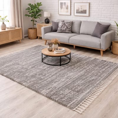 Dailygoods - Hoogpolig Shaggy Tapijt Grijs/Taupe - 80x400 cm met Franjes