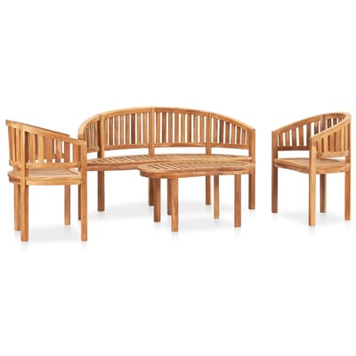 vidaXL - 4-delige - Loungeset - banaanvormig - massief - teakhout