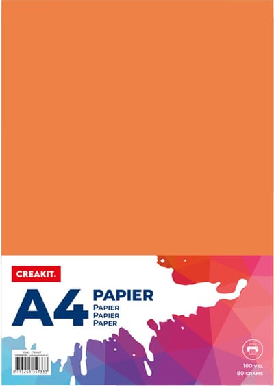 CREAKIT. Papier A4 – 100 Vellen – Knutselen voor Kinderen en Volwassenen – Tekenpapier voor Kinderen – 80 grams – Knutselpapier – Gekleurd Papier – Oranje
