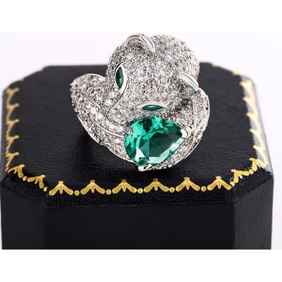 Zilveren Nieuwe Vos Volle Diamant Ring Vrouwelijke Seiko Druppel Groene Moissanite Ring Feest Verjaardag Sieraden Cadeau resizable gray