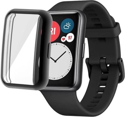 Strap-it TPU case - zwart bescherm hoesje geschikt voor Huawei Watch Fit / Watch Fit New - zwarte beschermhoes voor Huawei Watch Fit / Watch Fit New