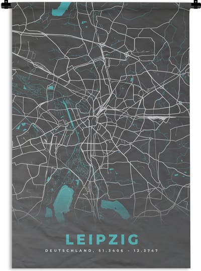 Wandkleed - Wanddoek - Stadskaart – Leipzig – Duitsland – Plattegrond – Kaart - 120x180 cm - Wandtapijt