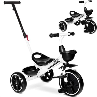 Peuter Driewieler - Kinderfiets - Buiten Spelen - Verstelbare Duwstang - 78 x 46 x 96 cm - Wit