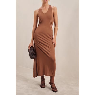Reiss Side Ruched Jersey Midi Dress Brown Size: 8 | Midi Dresses Outlet | Dames | Bruin