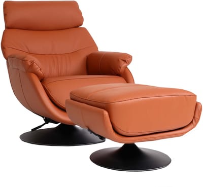 Relaxfauteuil met voetenbank MCW-K99, tv-fauteuil, kantelfunctie, draaibaar, metaal, echt leer/kunstleer ~ bruin