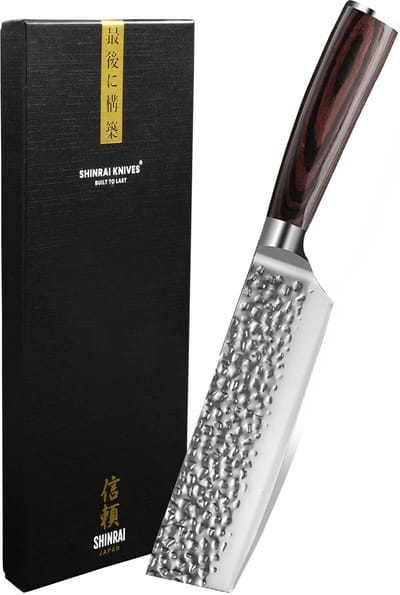 Shinrai Knives - Nakirimes 18 cm - Koksmes - RVS Staal Mes - Hammered RVS - Met Luxe Geschenkdoos - Koksmes - Keukenmes - Japans Hakmes