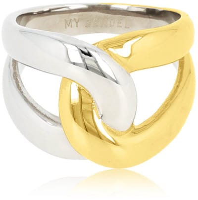 My Bendel - Bicolor Ring – Goudkleurig & Zilverkleurig - met Luxe Cadeauverpakking | Sieraden Voor Dames | Maat 19.00 Mm / Maat 60