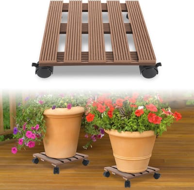 Plantenroller Vierkant - Bloempot Onderzetter - Planten Verplaatsen - Waterdicht WPC Materiaal - 30 x 30 cm - Bruin