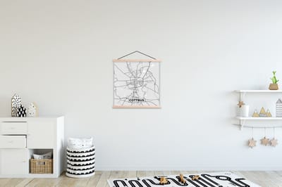 Posterhanger incl. Poster 40x40 cm - Schoolplaat - Duitsland - Plattegrond - Cottbus - Kaart - Stadskaart - Textielposter - Blanke latten - Stadskaart