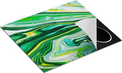 Chefcare Inductie Beschermer Abstracte Kunst - Groen met Gele Verf - 60x50 cm - Afdekplaat Inductie - Kookplaat Beschermer - Inductie Mat