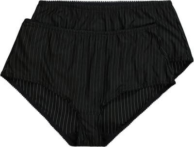 Ulla Popken - Dames - Midislips set van 2 pinstripes hoge pasvorm - Zwart - Maat 62+