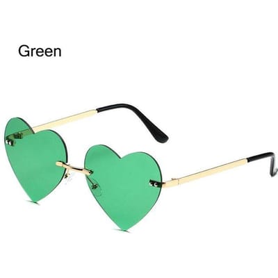 Randloze hart zonnebril Vintage metalen zonnebril voor vrouwen Trendy mode hippie bril voor feest cosplay kostuum groen