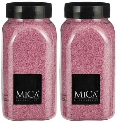 Mica Decorations decoratie zand - 2x - 650ml - roze - hobby zandkorrels - sierzand - voor windlichten