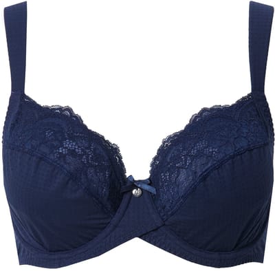 Ulla Popken - Dames - Beugelbeha jacqard kant zachte cups - Nachtblauw - Maat 85B