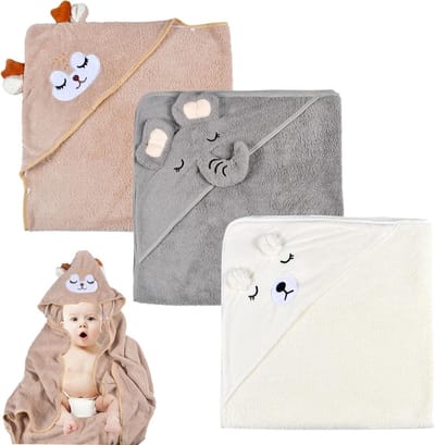 3-pack badhanddoeken met capuchon - Baby Handdoeken met capuchon - Baby Badhanddoeken - Badhanddoeken met capuchon - Schattige babyhanddoeken met capuchon - Unisex - 0-5 jaar - 80 x 80 cm
