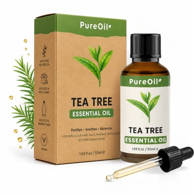 PureOil – Tea Tree Etherische Olie – 50ml – 100% Puur, Natuurlijk & Vegan – Tea Tree Oil Voor Huid | Gezicht | Kalknagels | Scalp | Diffuser | Aromatherapie