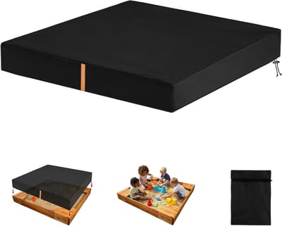 Vierkante zandbakhoes met opbergzak, reflecterende strepen, waterdicht Oxford stof, geschikt voor zandbak, zwembad en tuin (150 x 150 x 20 cm)