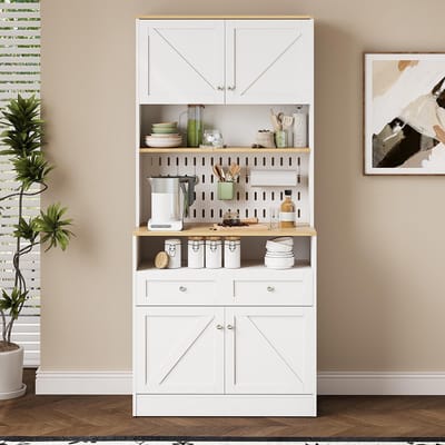 BLACKCOLORS Elegant wit dressoir voor de eetkamer met 2 lades en 4 deuren – Verfijnd dressoir voor keuken, eetkamer en woonkamer met zilveren handgrepen en royale opbergruimte