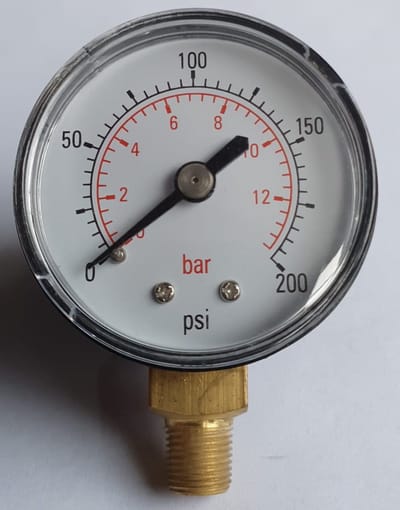 K&W Manometer 50 mm diameter 0-12 bar met 1/8" onder aansluiting geschikt voor luchtdruk
